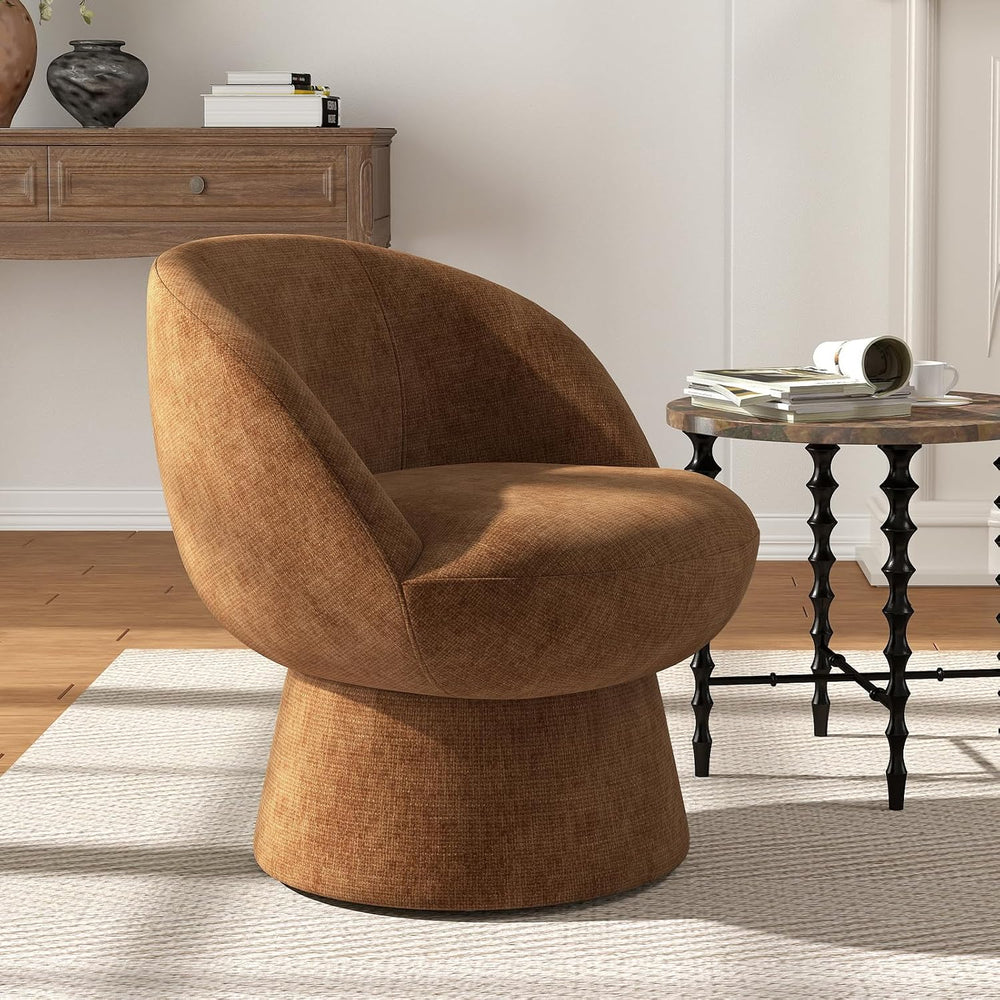 Modern Swivel Barrel Lounge Chair, Brown Chenille Accent Chair