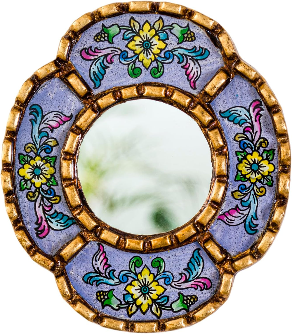 Peruvian Small Oval Mirror 6in, Lavender Hand-Painted Glass