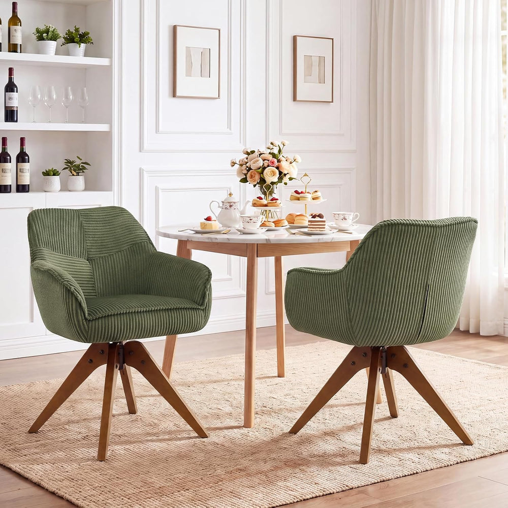 Furniliving Swivel Dining Chairs Set of 2, Mid Century Modern Corduroy Swivel...