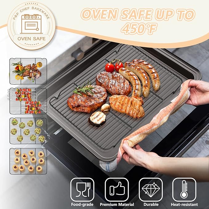 P&P CHEF Cooling Baking Rack Pack of 2, 16.6" x 11.5", Stainless Steel Cooling - Image 4