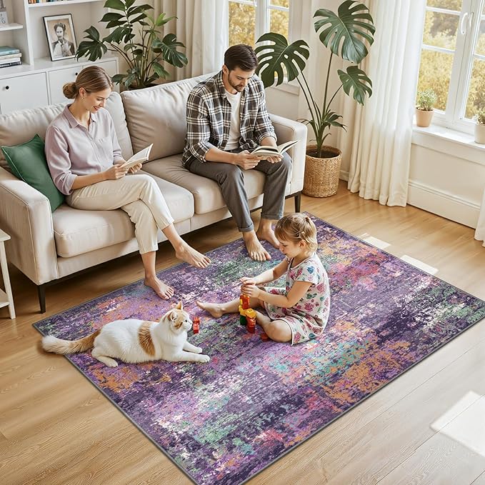 Washable Area Rugs 4'x6' Non-Slip Modern Abstract Soft