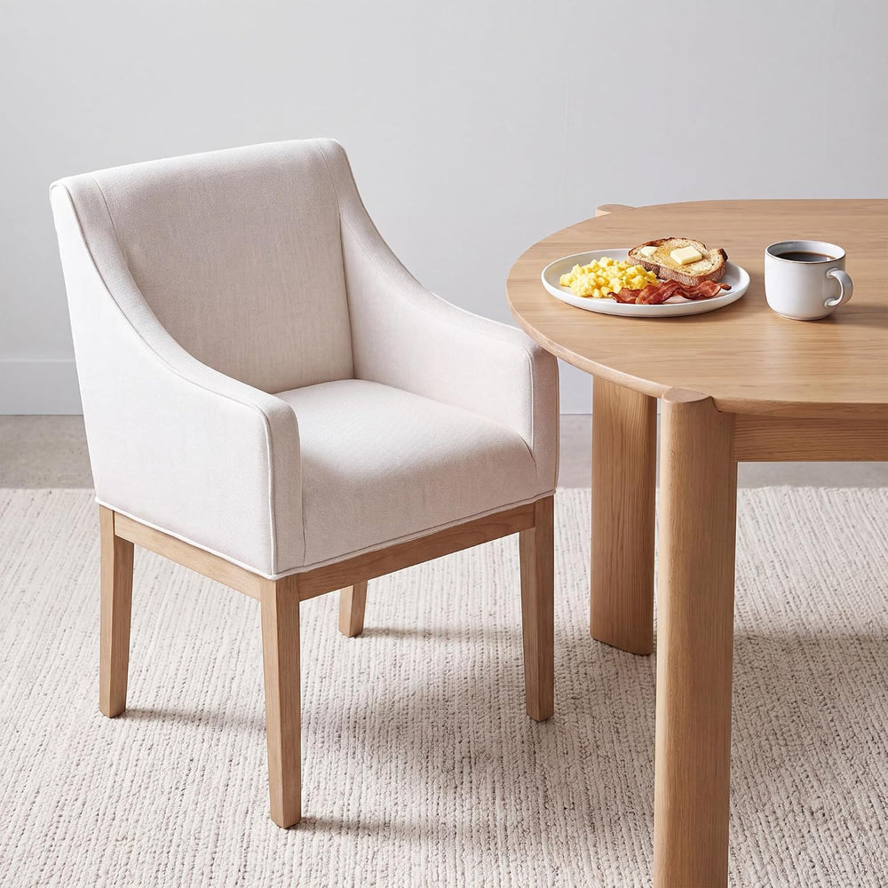 COLAMY Modern Upholstered Fabric Dining Armchair, Set of 1, White - Solid Rub...