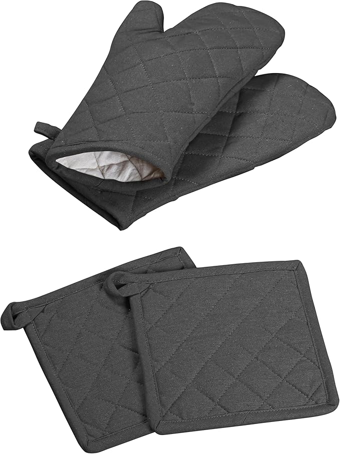 Oven Mitts + Pot Holders 100% Cotton Heat Resistant Oven Gloves & Hot Pads by SoftopiaCotton