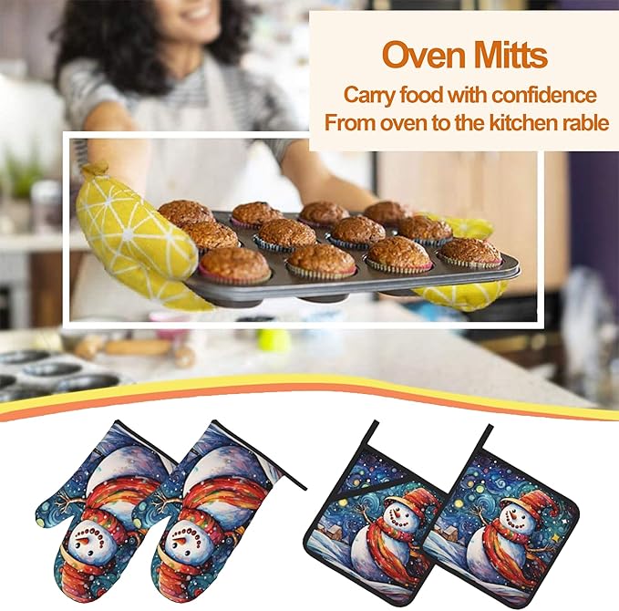 Winter Snowman Oven Mitts & Potholder Set of 4 - Image 7