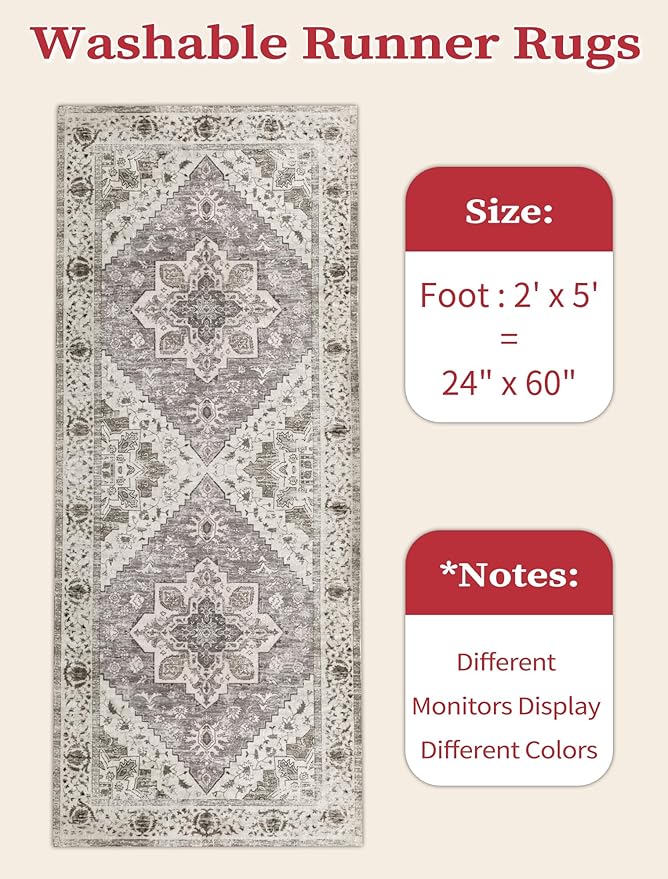 SERISSA Boho Washable Runner Rug, 2x5 Rug Non-Slip Vintage Earth Tone Hallway - Image 2