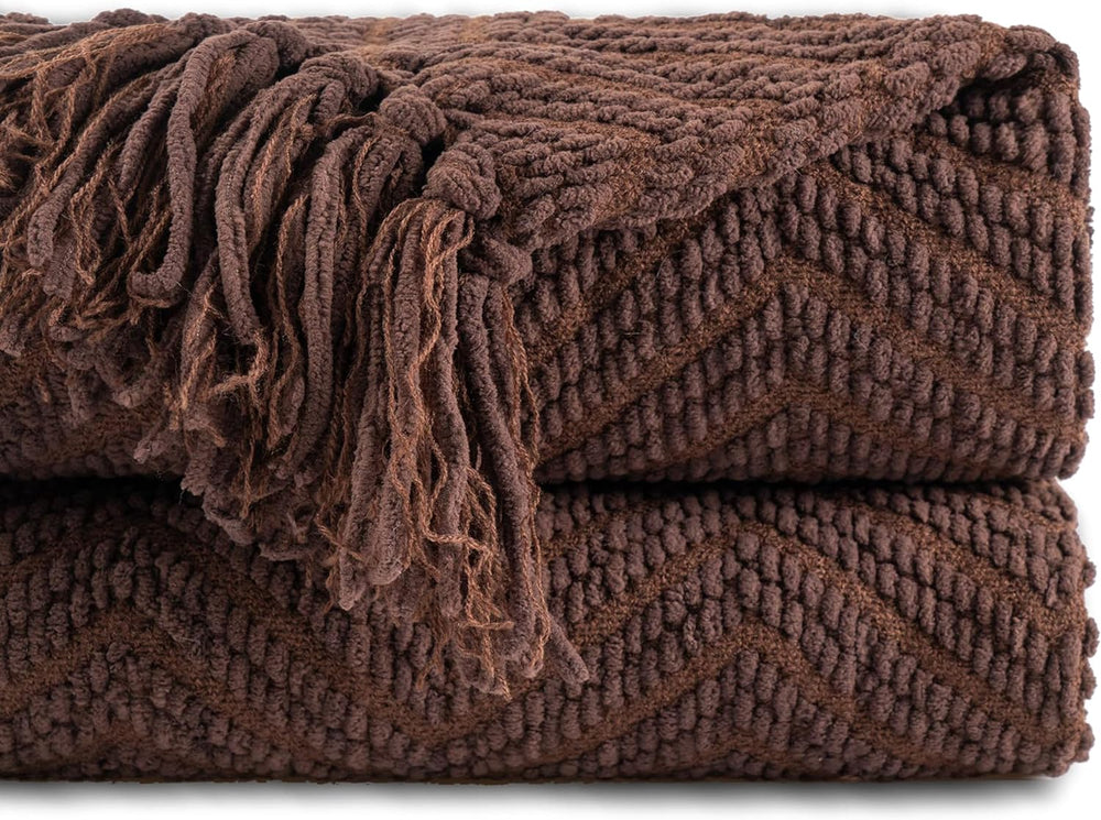 BATTILO HOME Dark Brown Throw Blanket for Couch, Knitted Brown Throw 50'&...