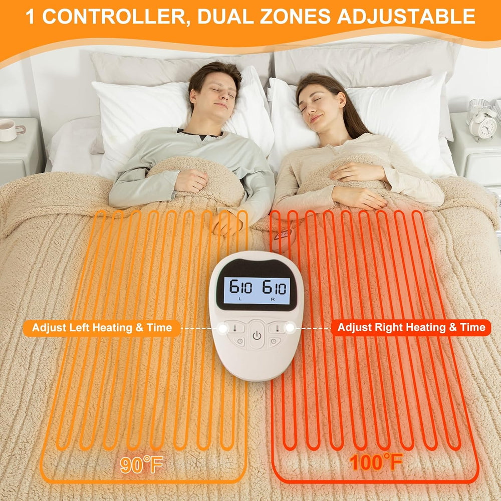 Electric Blanket Queen Size Single Control with Fast Heating, Beige