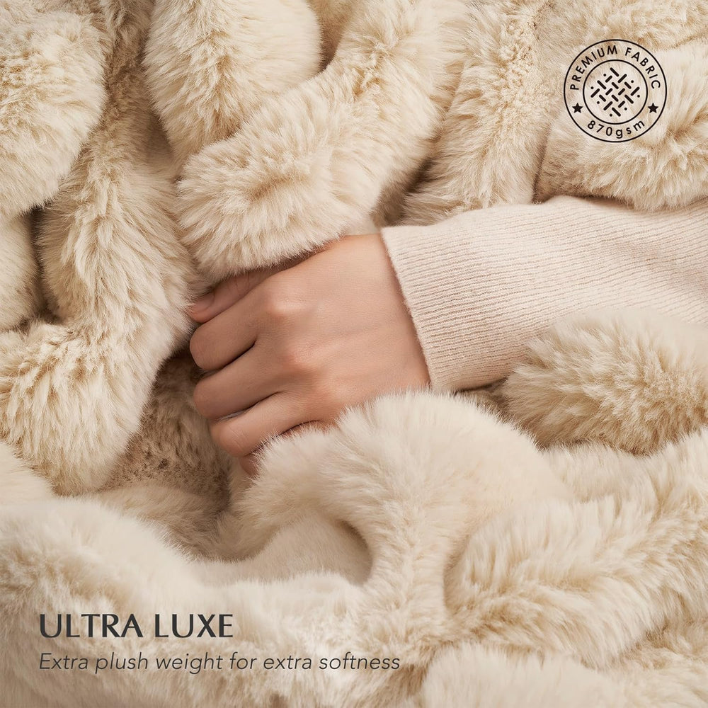 Faux Rabbit Fur Bubble Throw Blanket, 60"x80", Cream