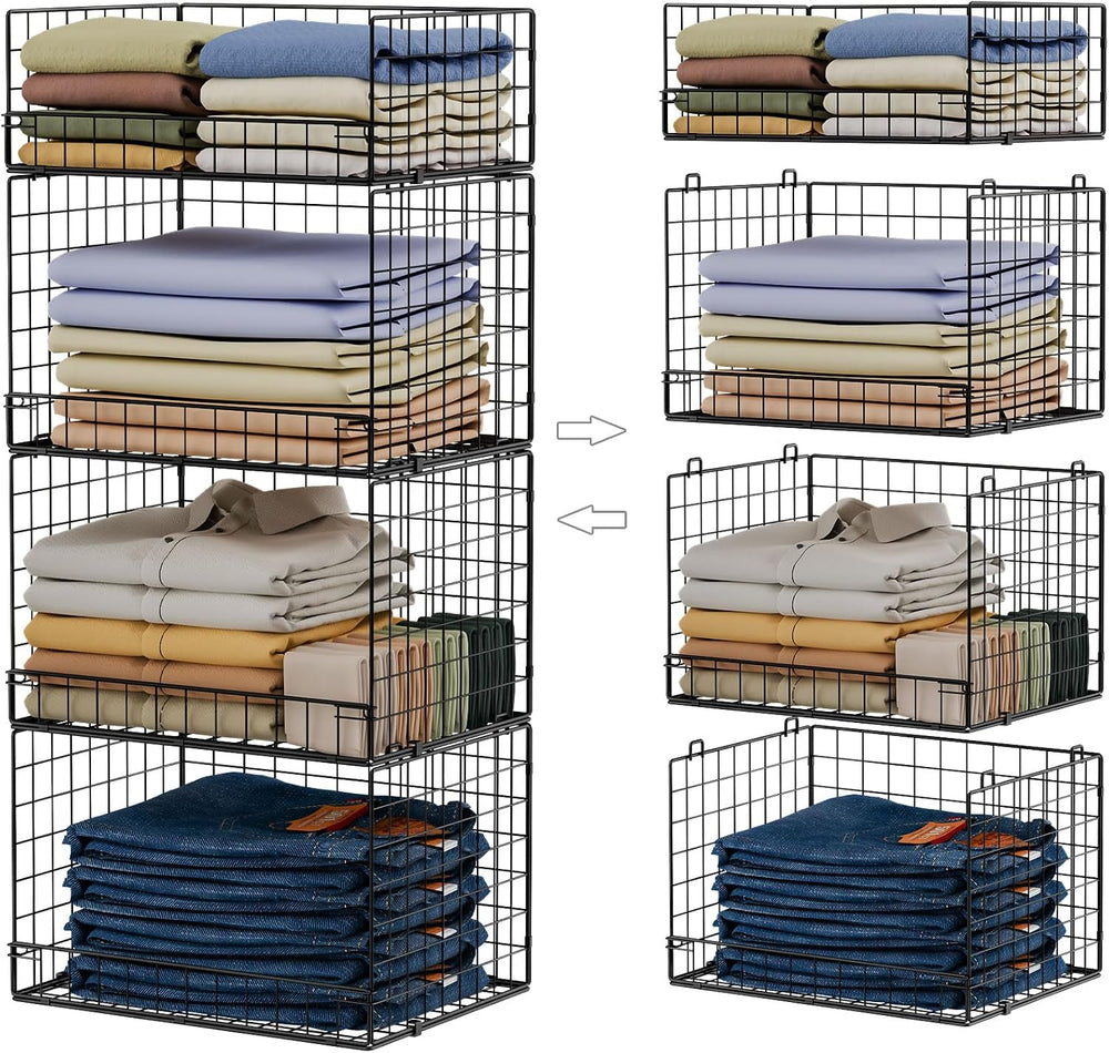 4 Tier Stackable Closet Organizers and Storage Shelves, Foldable Closet Shelf