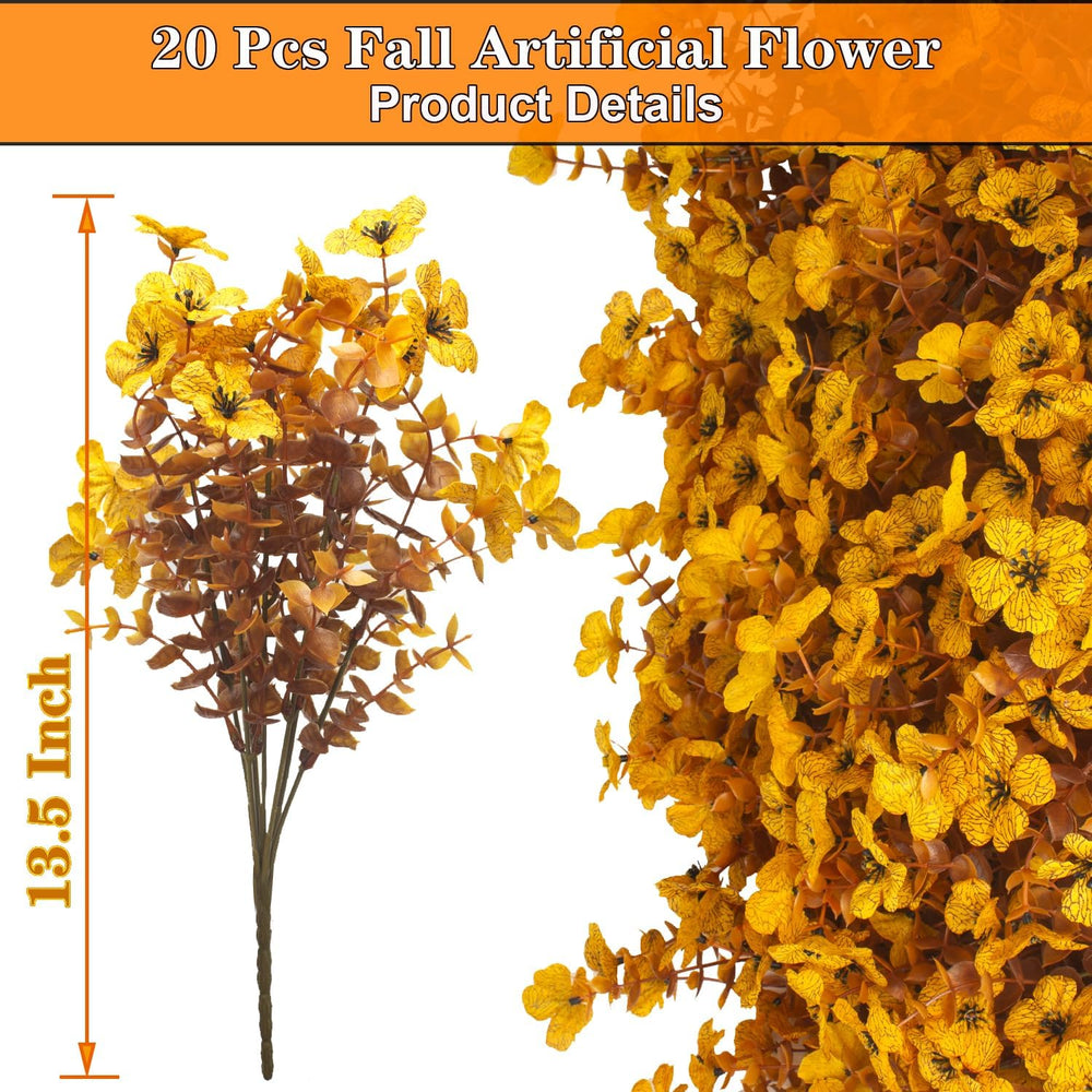 Grunyia 20 Bundles Artificial Outdoors Flowers (Fall Yellow)