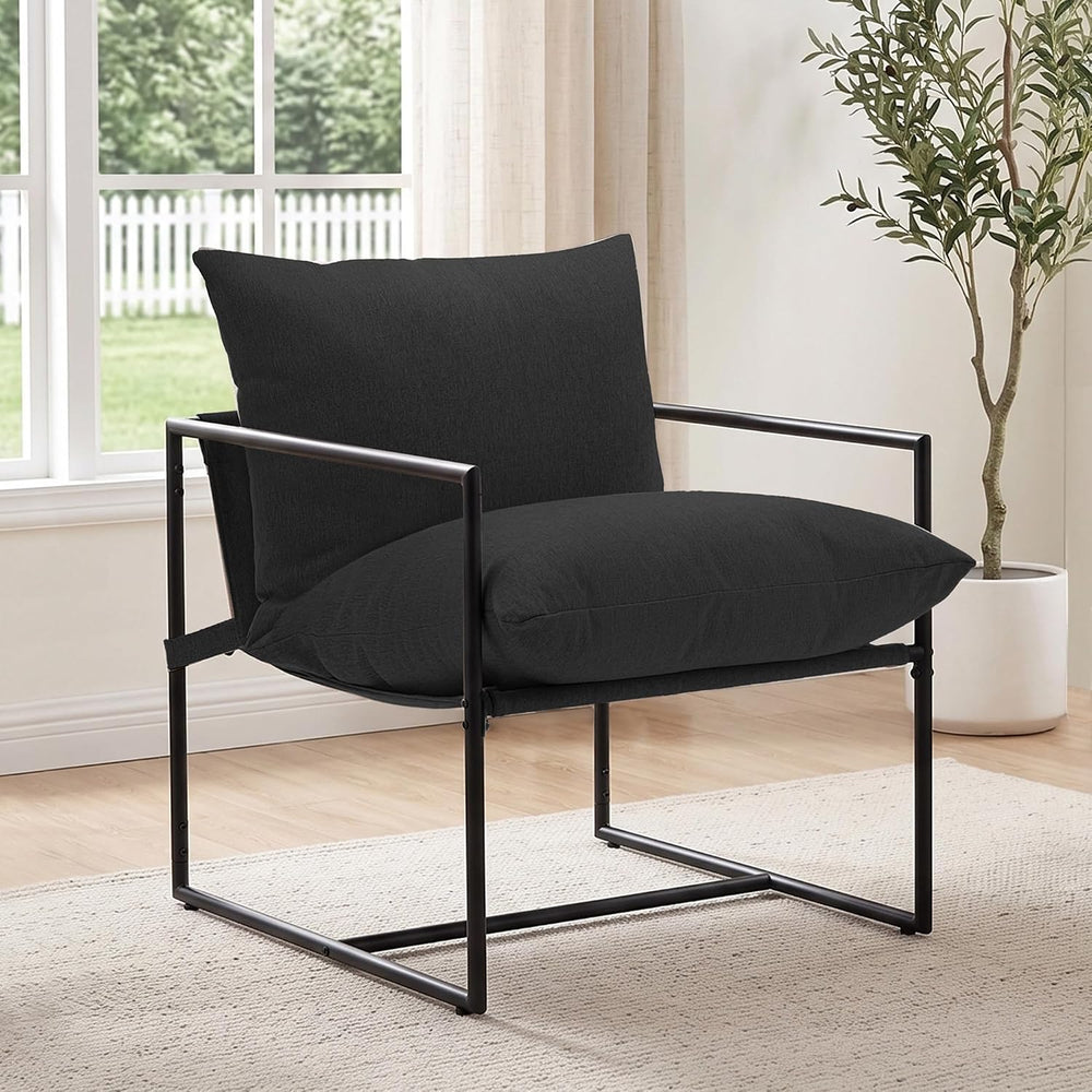 Modern Accent Chair, Upholstered Reading Sling Chair with Metal Frame and Sof...