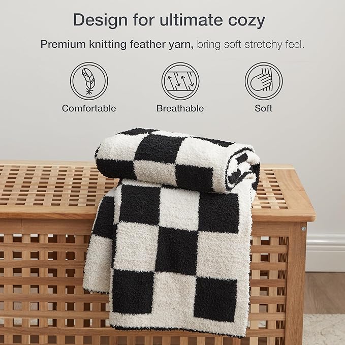 EXQ Home Checkered Throw Blanket, Knitted Blankets - Image 5