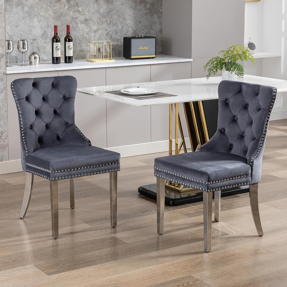 KCC Velvet Dining Chairs Set of 2, Upholstered High-end Tufted Dining Room Ch...
