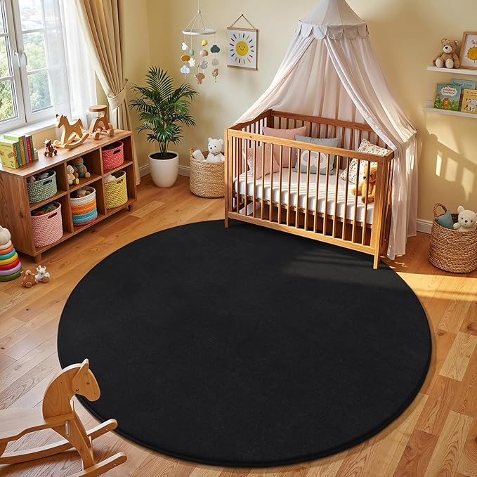 Amearea Black Round Area Rugs 5ft Washable Circle Rugs - Image 4