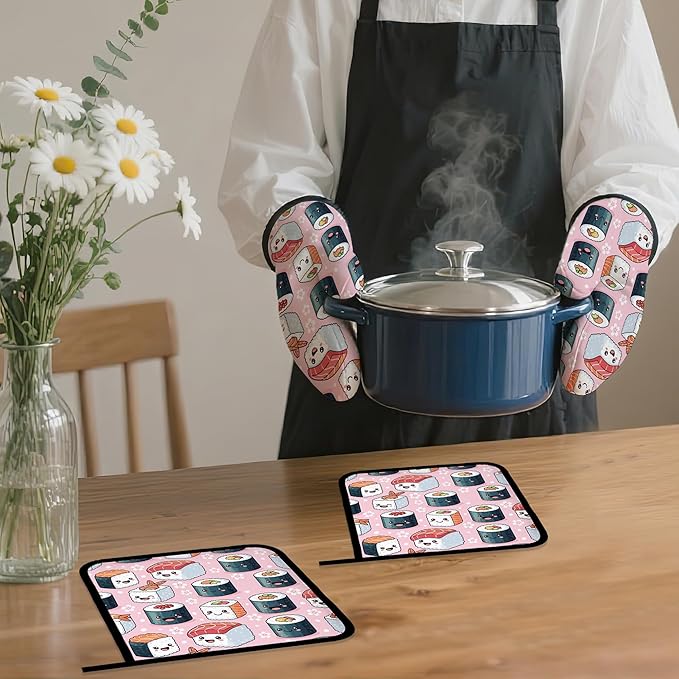 Cute Sushi Roll Japanese Oven Mitts and Pot Holders Set, Kitchen Decor Heat - Image 7