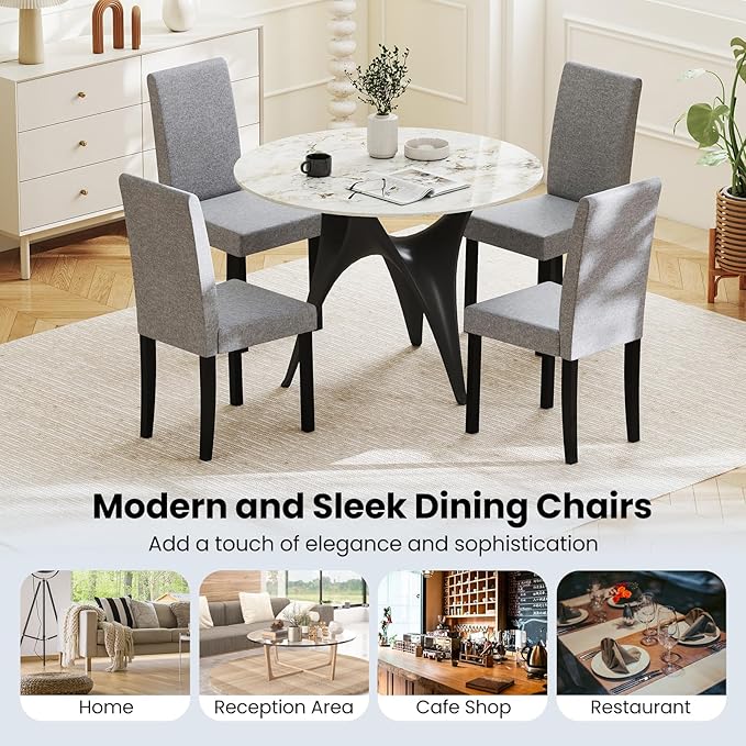 Giantex Upholstered Dining Chair Set of 2, Mid Century Modern Fabric Kitchen ...