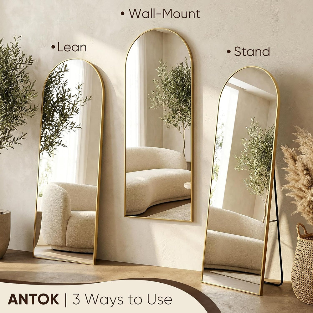 Antok 56" x14” Arched Full Length Mirror, Floor Mirror with Stand,Gold