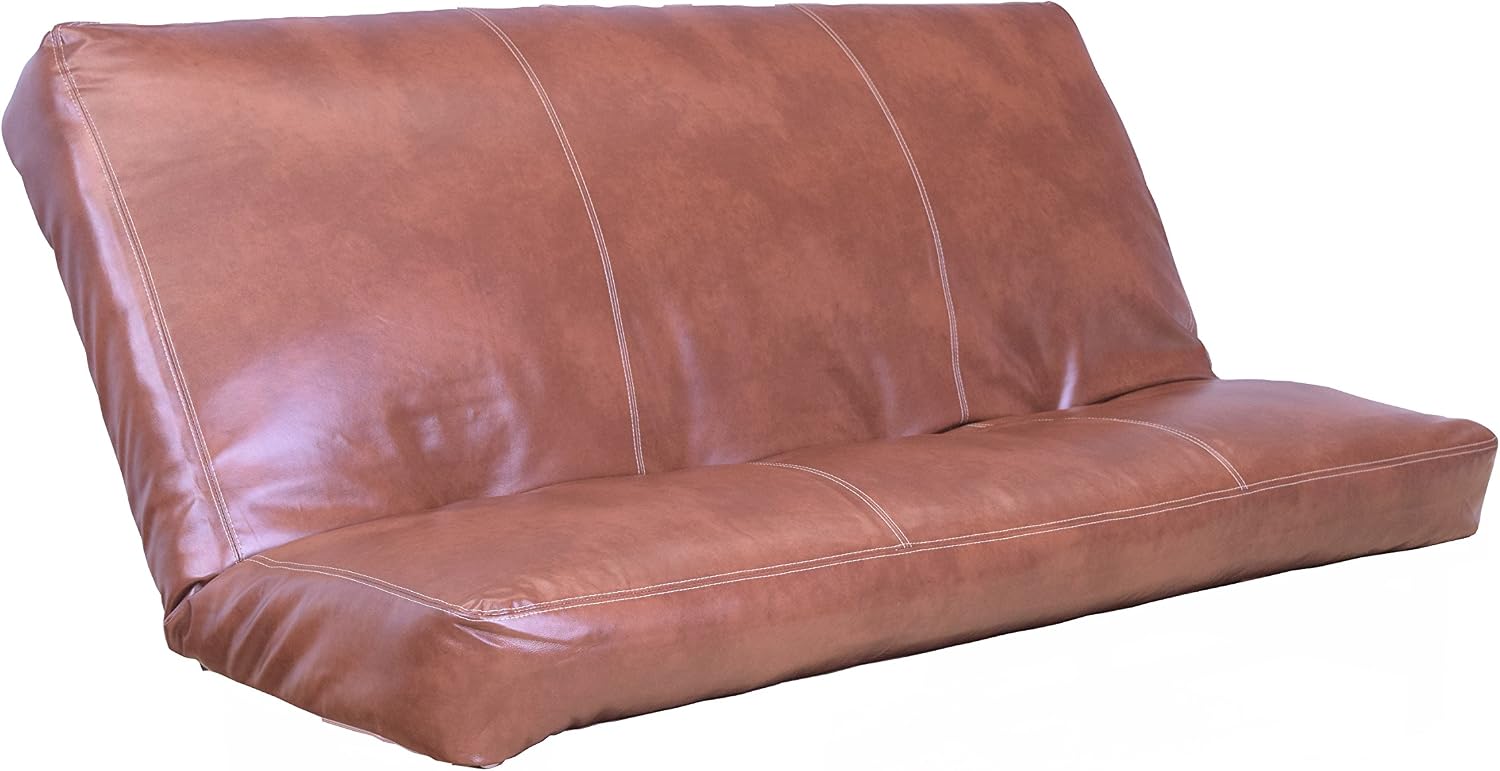 Full Size Camel Futon Cover Only Bonded Leather Premium Collection Fits 6-8 inch Futons Mattress (Havana)