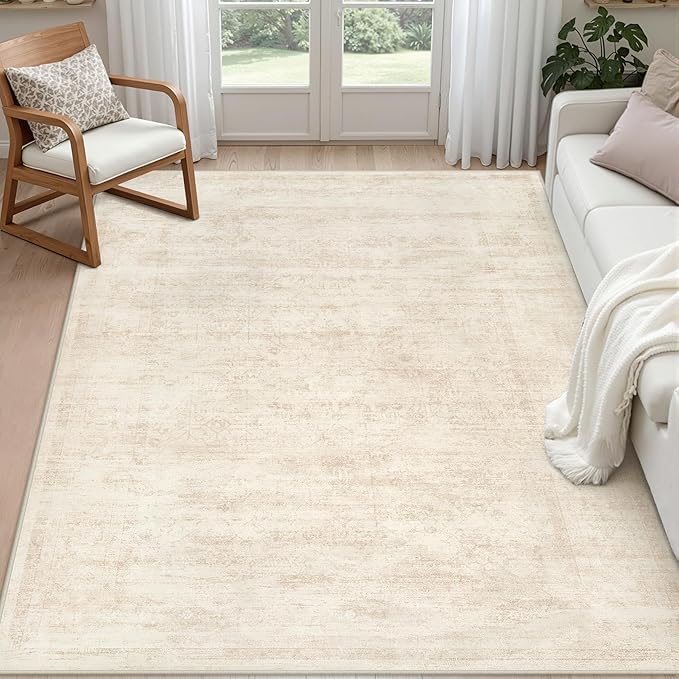 5x7 Area Rugs for Living Room: Vintage Boho Neutral Washable Rug Indoor Soft by Luxturiy