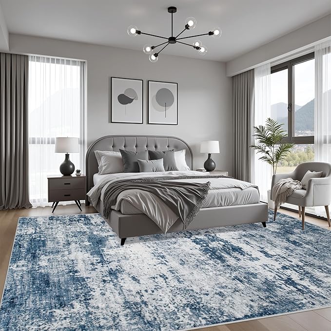 10x12 Area Rug Living Room Rug: Washable Modern Abstract Soft Thin Rug Indoor - Image 3