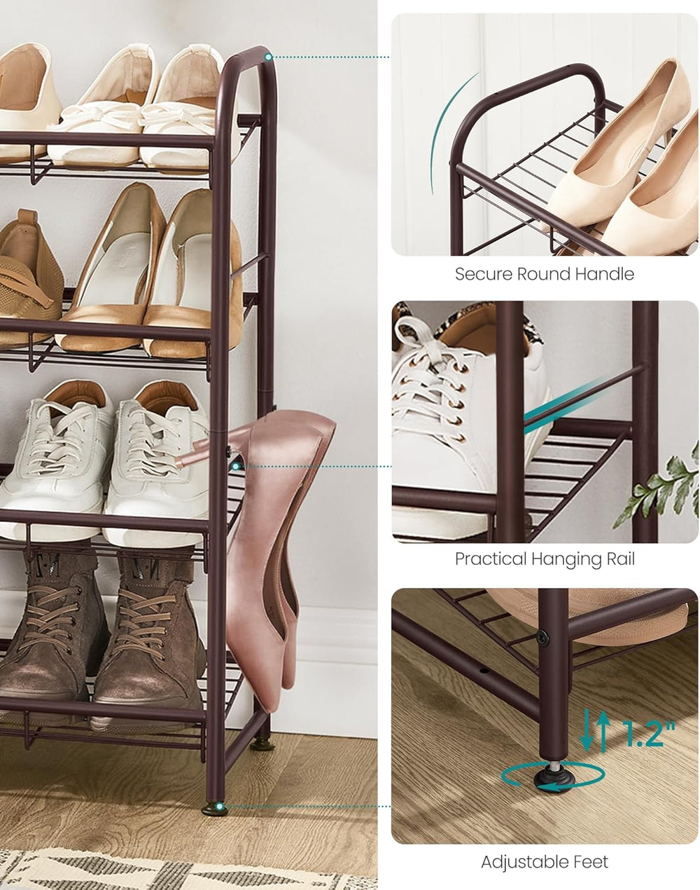 SONGMICS Stackable Shoe Rack, 4 Tier Metal Shoes Rack Storage Shelf, Holds up...