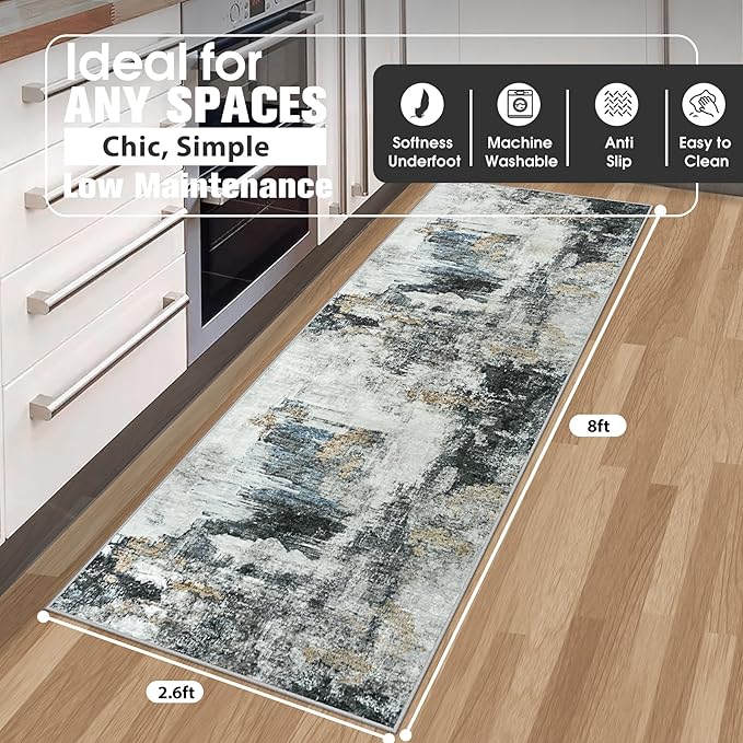 Runner Rug for Hallways Kitchen 2'6"x8' Washable Non Slip: Carpet Non Skid 8ft - Image 2