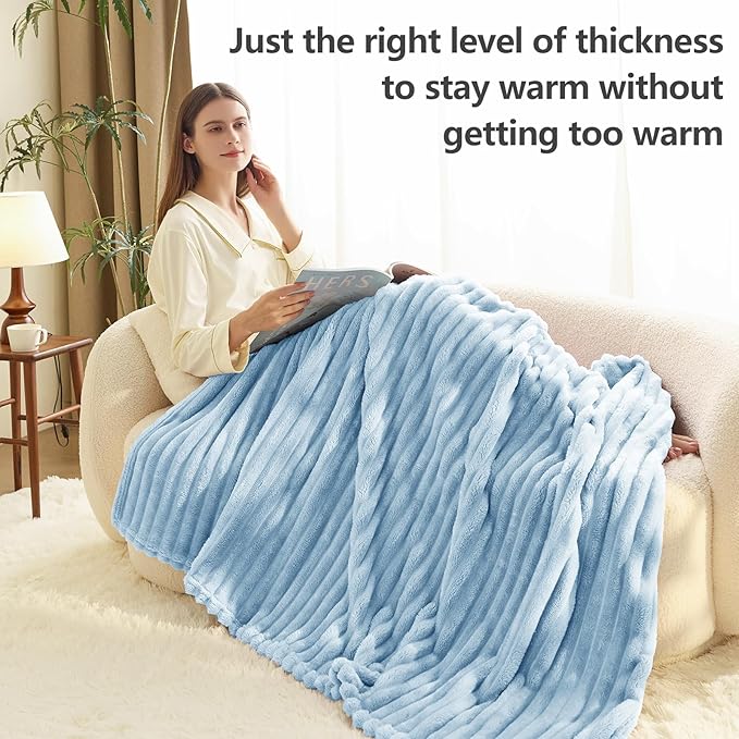 HIMEET Light Blue Ribbed Twin Blanket - Image 3