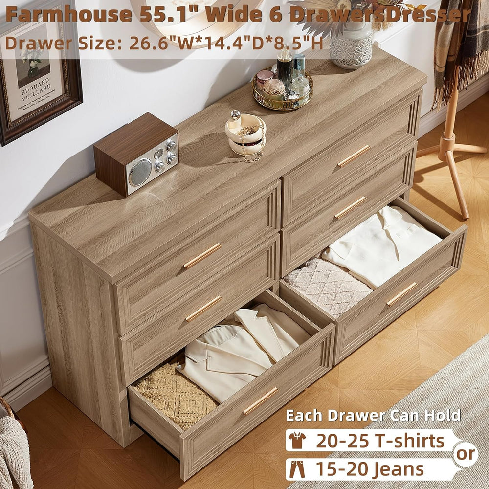 RWYHG 3 Piece Dresser for Bedroom Set Furniture Wood Closet Gold Handle
