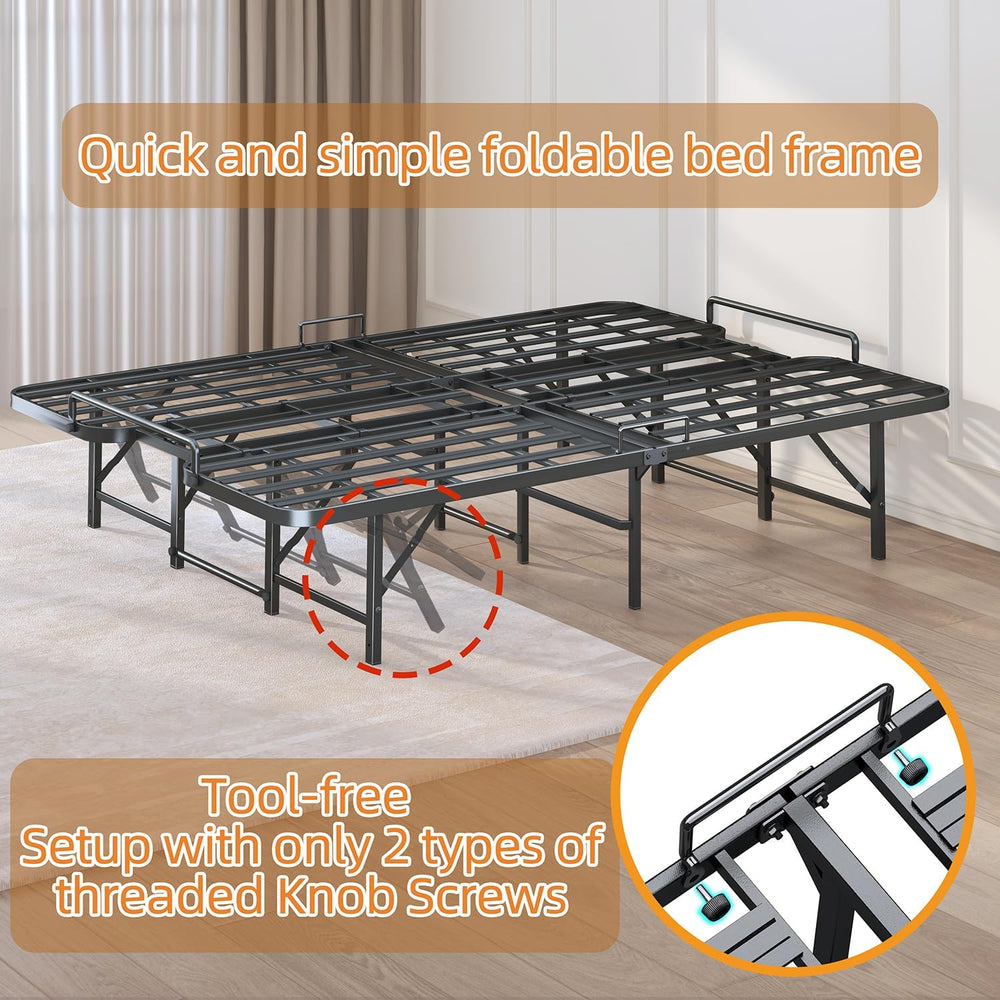 Foldable Queen Bed Frame, Heavy Duty Folding Bed Frame Queen Size,14 Inch Stu...