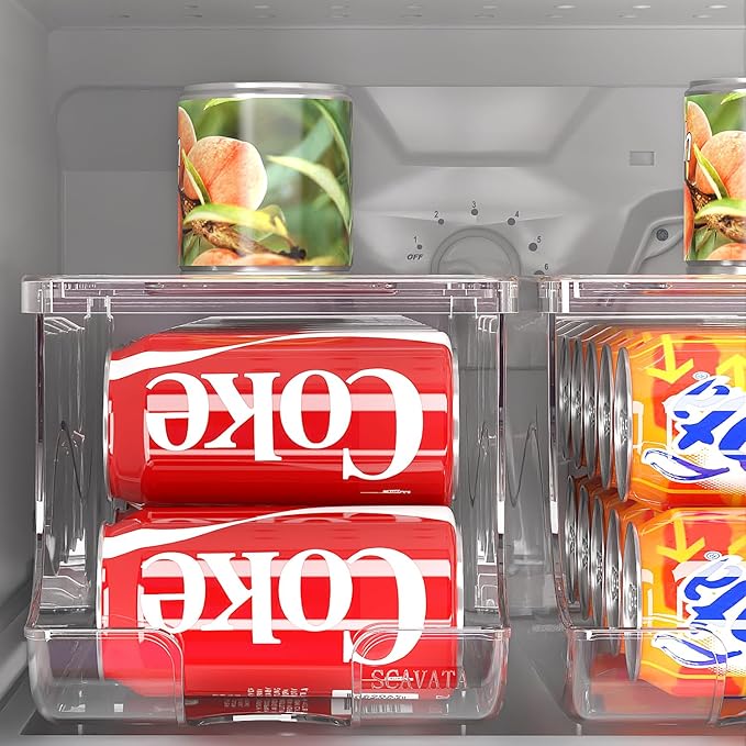 SCAVATA 4 Pack Stackable Refrigerator Organizer, Soda Can Dispenser Pop Cans