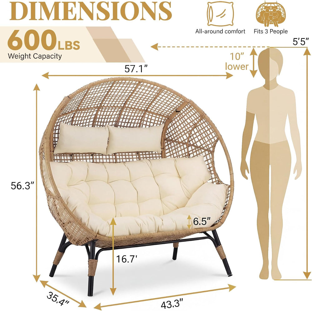 NICESOUL® Double Egg Chair Indoor Outdoor Stationary Oversized Thicken Padded...