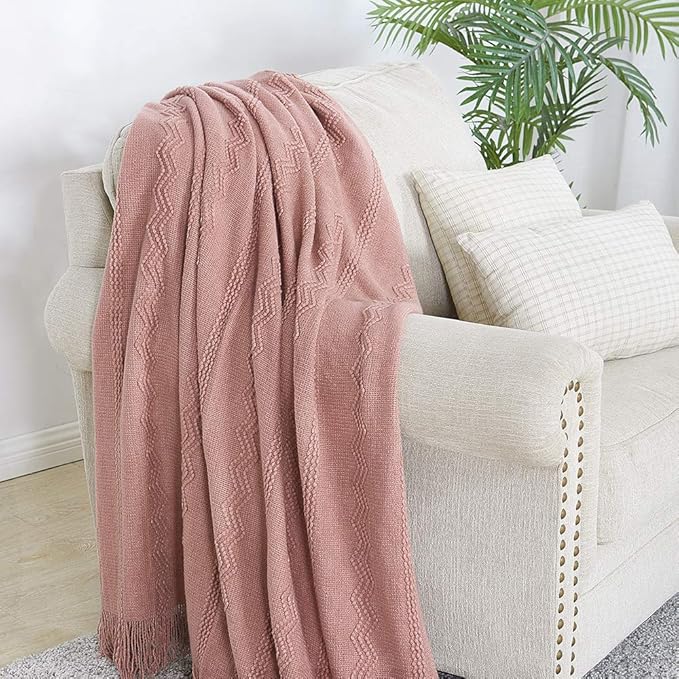BOURINA Coral Pink Throw Blanket 50 x90 Inches Textured Solid Soft Sofa Throw - Image 3