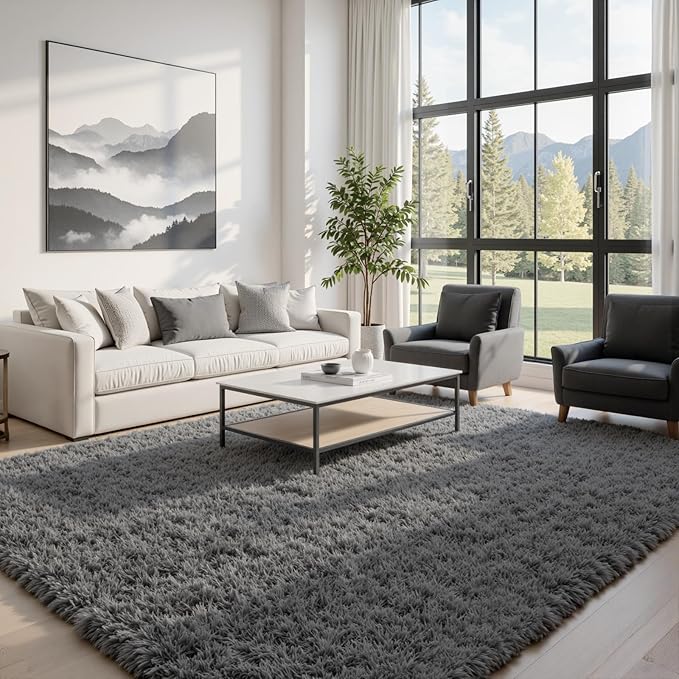 5x8 Area Rugs for Living Room: Soft Fluffy Shag Grey Rugs for Bedroom, Non Slip - Image 3