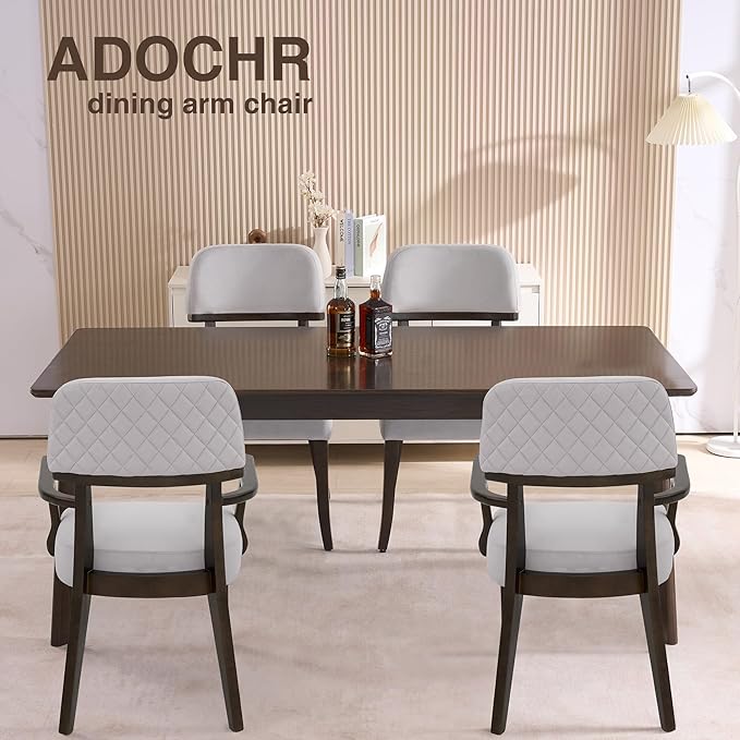 Modern Wood Dining Chairs with Arms Set of 2, Velvet Upholstered Kitchen Chai...