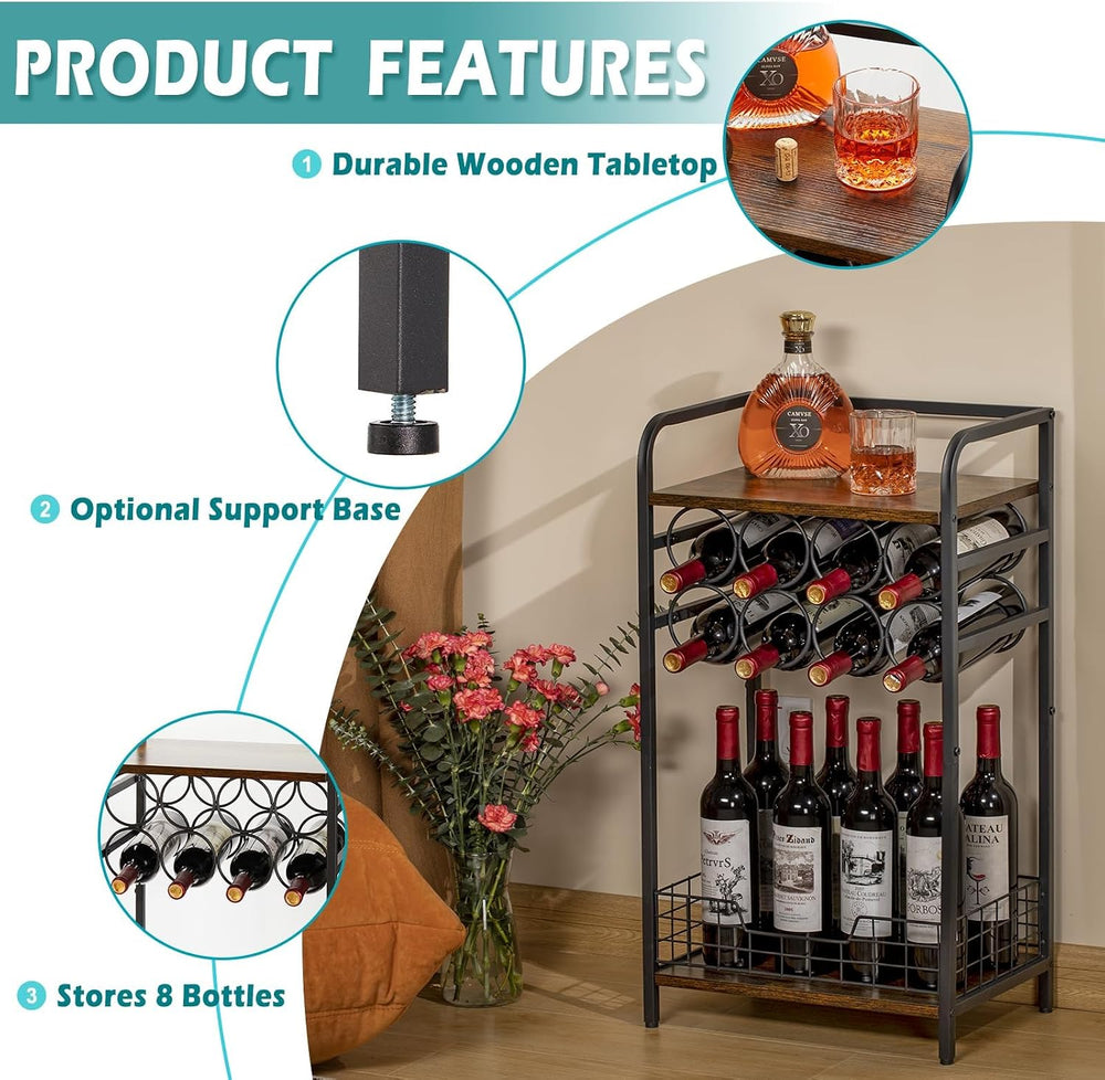 3-Tier Wine Rack Freestanding Floor Cabinet Corner Bar Cabinet Bar Cart,12 In...