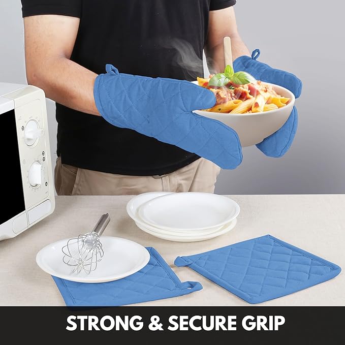 Oven Mitt + Pot Holder 100% Cotton Heat Resistant Kitchen Oven Gloves & Hot Pads - Image 3