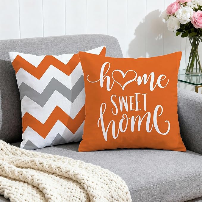 Hexagram Geometric Orange Pillow Covers 16x16 Set of 4, Decorative Outdoor Boho - Image 2