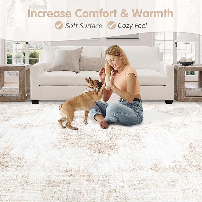 Area Rug 9x12 Vintage Rugs: Large Washable Living Room Rug Retro Medallion - Image 6