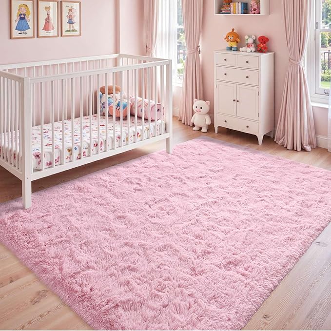 4x6 Ft Pink Rugs for Bedroom Girls, Shag Fluffy Area Rug for Living Room - Image 3