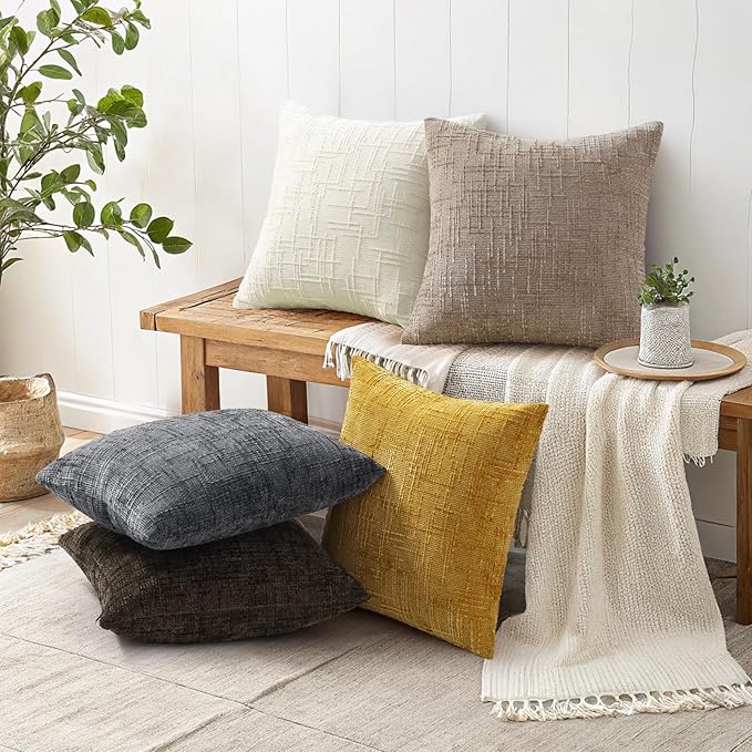 decorUhome Oatmeal Chenille Throw Pillow Covers 18x18 Set of 2 Textured Soft - Image 5