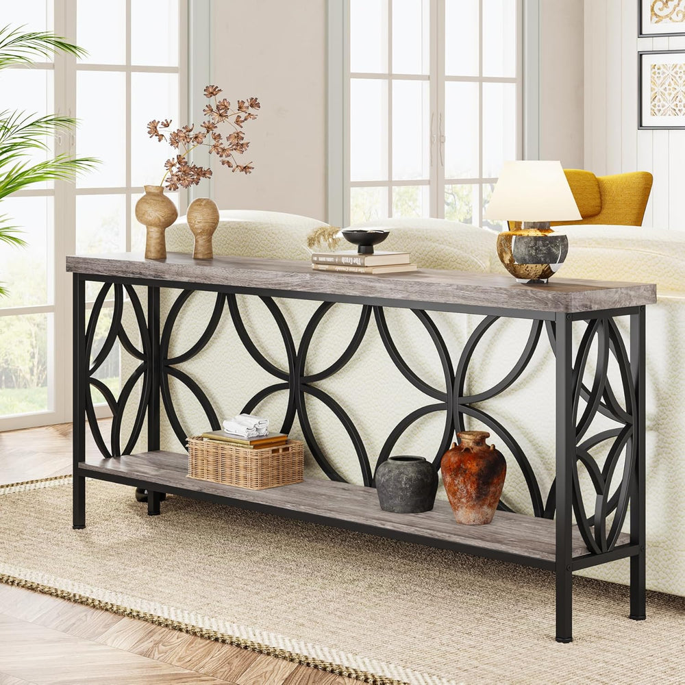 LITTLE TREE Sofa Table, 70.9 Inch Industrial Behind Couch Table with Storage ...