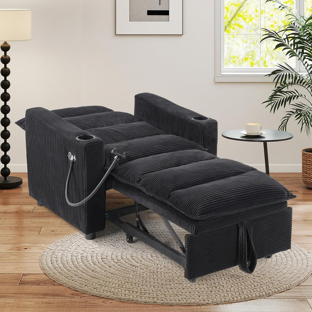 Corduroy Sleeper Sofa Bed with Cup Holders, 3-in-1 Convertible Pull Out Futon...