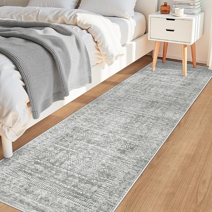 2x8 Washable Runner Rug: Moroccan Geometric Boho Rug Farmhouse Non Slip Stain - Image 3