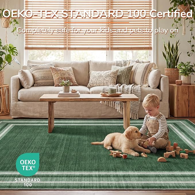OPPODREAM Border Soft Area Rugs 6x9, Washable Green Rug - Image 3