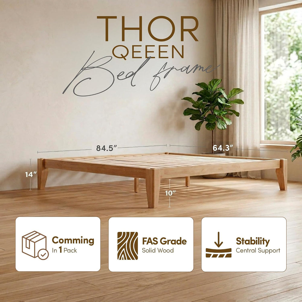 Thor Japanese Joinery Bed Frame Queen, Solid Wood (Light Brown)