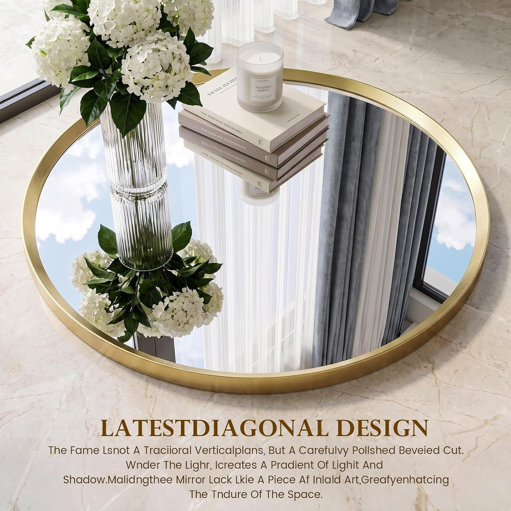 26 inch Brushed Gold Round Bathroom Mirror,Circle Mirror
