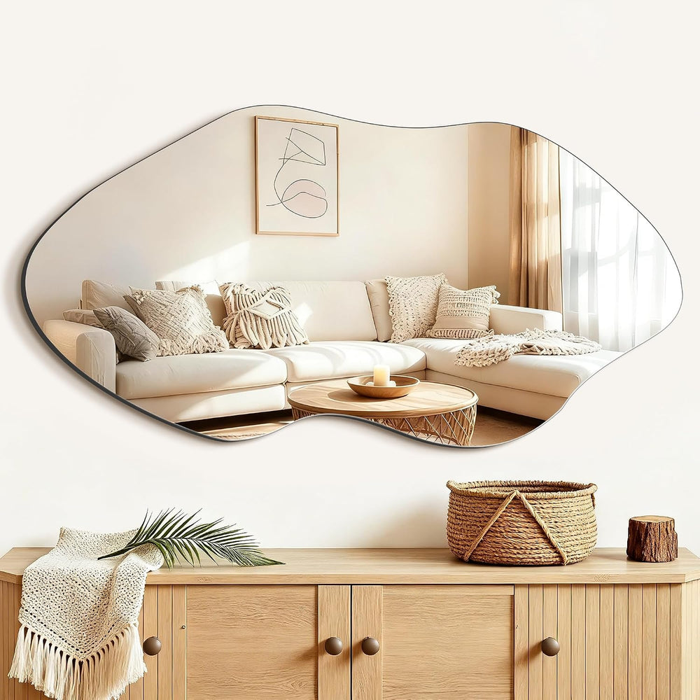 FICTOR Irregular Asymmetrical Wall Mirror, 36" x 19" Modern Decorat...