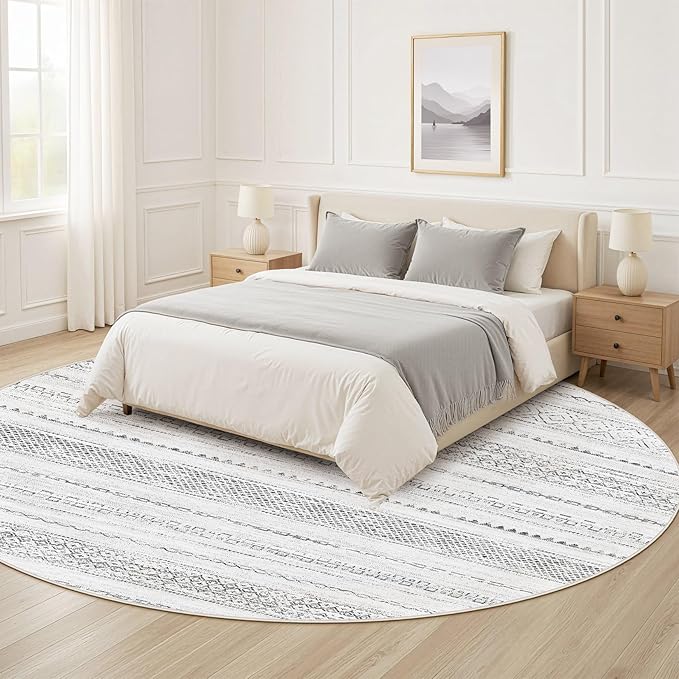 Nakagishi Round Rug Boho Area Rugs: 5x5 Washable Large Circle Neutral Soft - Image 8