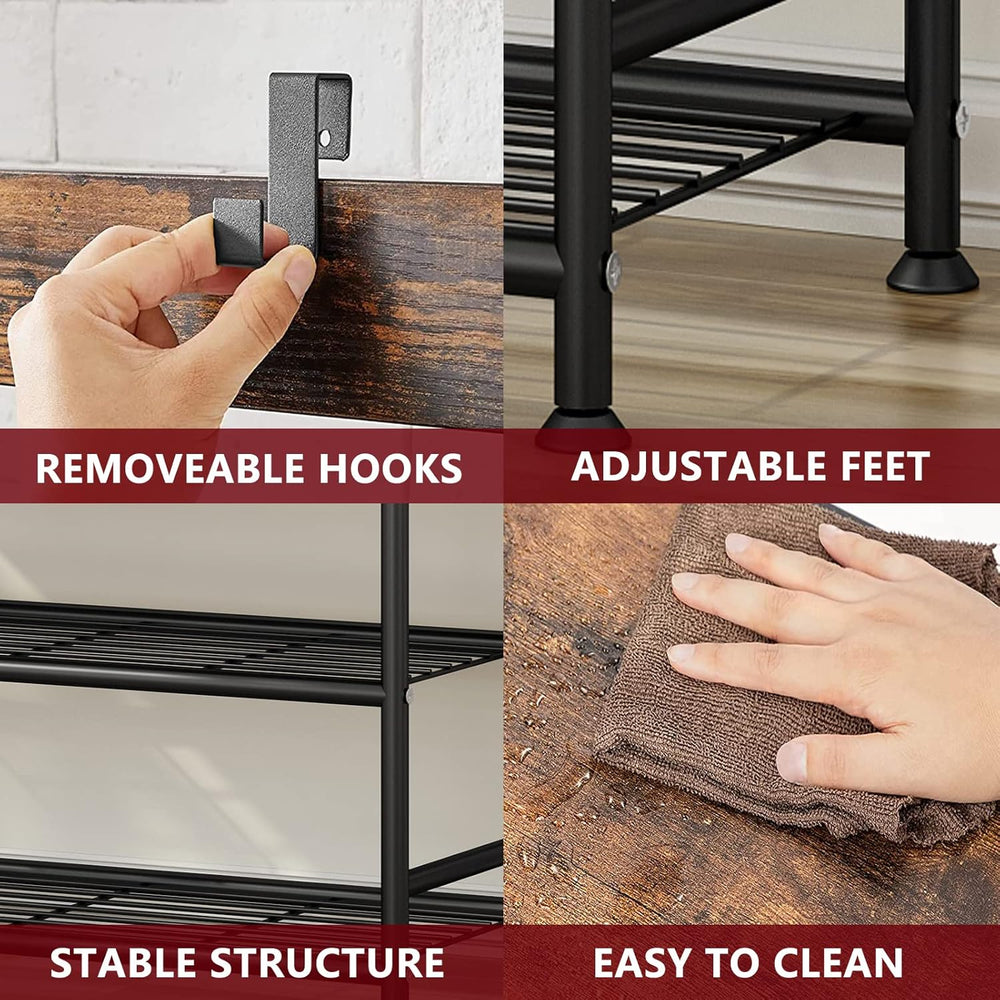 LINZINAR Coat Rack Hall Tree with Bench and Shoe Storage 3 in 1 Entryway | St...