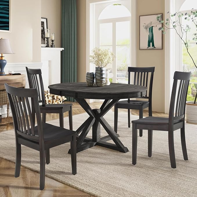 COLAMY Wooden Dining Room Chairs Set of 2, Spindle High Back Windsor Kitchen ...